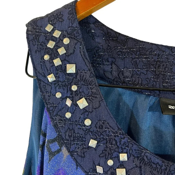 Avenue Tank Top Blouse 18/20 Metallic Geometric Studded Embroidered Neckline - Picture 6 of 8